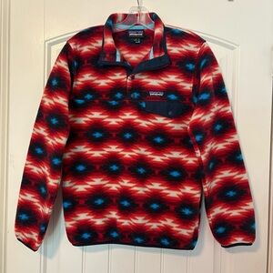 Patagonia Synchilla Snap-T Fleece Pullover Sweater Jacket Red & Blue Aztec Print